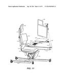 ERGONOMIC PRODUCTIVITY WORKSTATION HAVING COORDINATED AND HARMONIZED     MOVEMENT OF HEAD REST, BACKREST, SEAT, LEG REST, ARM RESTS, MONITOR     SUPPORT, AND WORK TRAYS THROUGH SITTING, STANDING, AND RECLINING     CONFIGURATIONS diagram and image