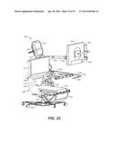 ERGONOMIC PRODUCTIVITY WORKSTATION HAVING COORDINATED AND HARMONIZED     MOVEMENT OF HEAD REST, BACKREST, SEAT, LEG REST, ARM RESTS, MONITOR     SUPPORT, AND WORK TRAYS THROUGH SITTING, STANDING, AND RECLINING     CONFIGURATIONS diagram and image