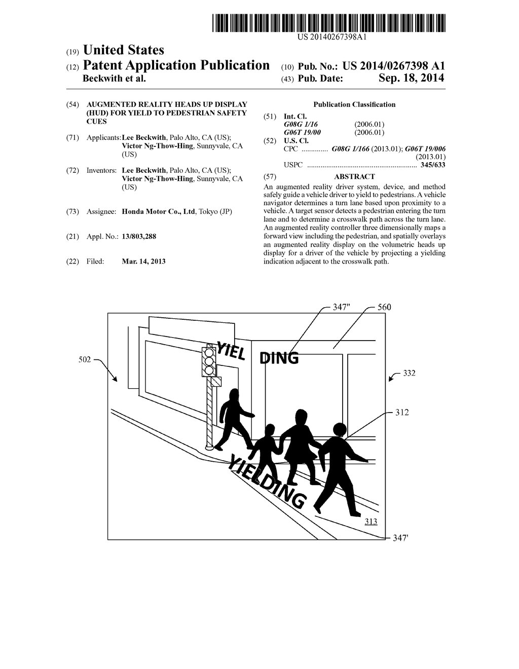 AUGMENTED REALITY HEADS UP DISPLAY (HUD) FOR YIELD TO PEDESTRIAN SAFETY     CUES - diagram, schematic, and image 01