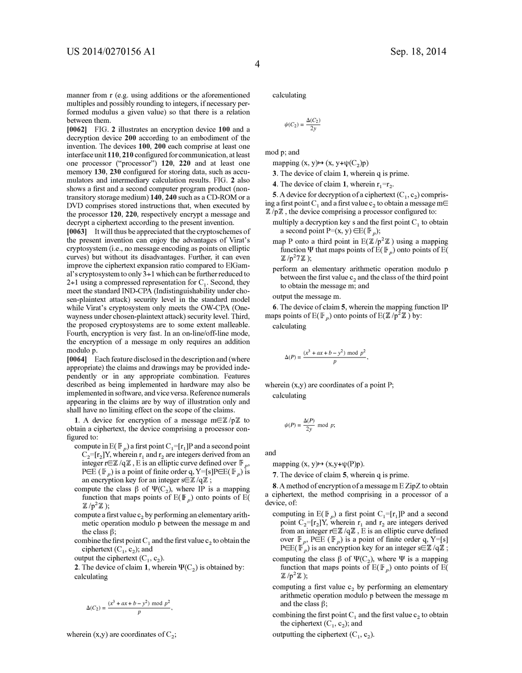 CRYPTOGRAPHIC DEVICES AND METHODS FOR ENCODING-FREE ENCRYPTION ON ELLIPTIC     CURVES - diagram, schematic, and image 06