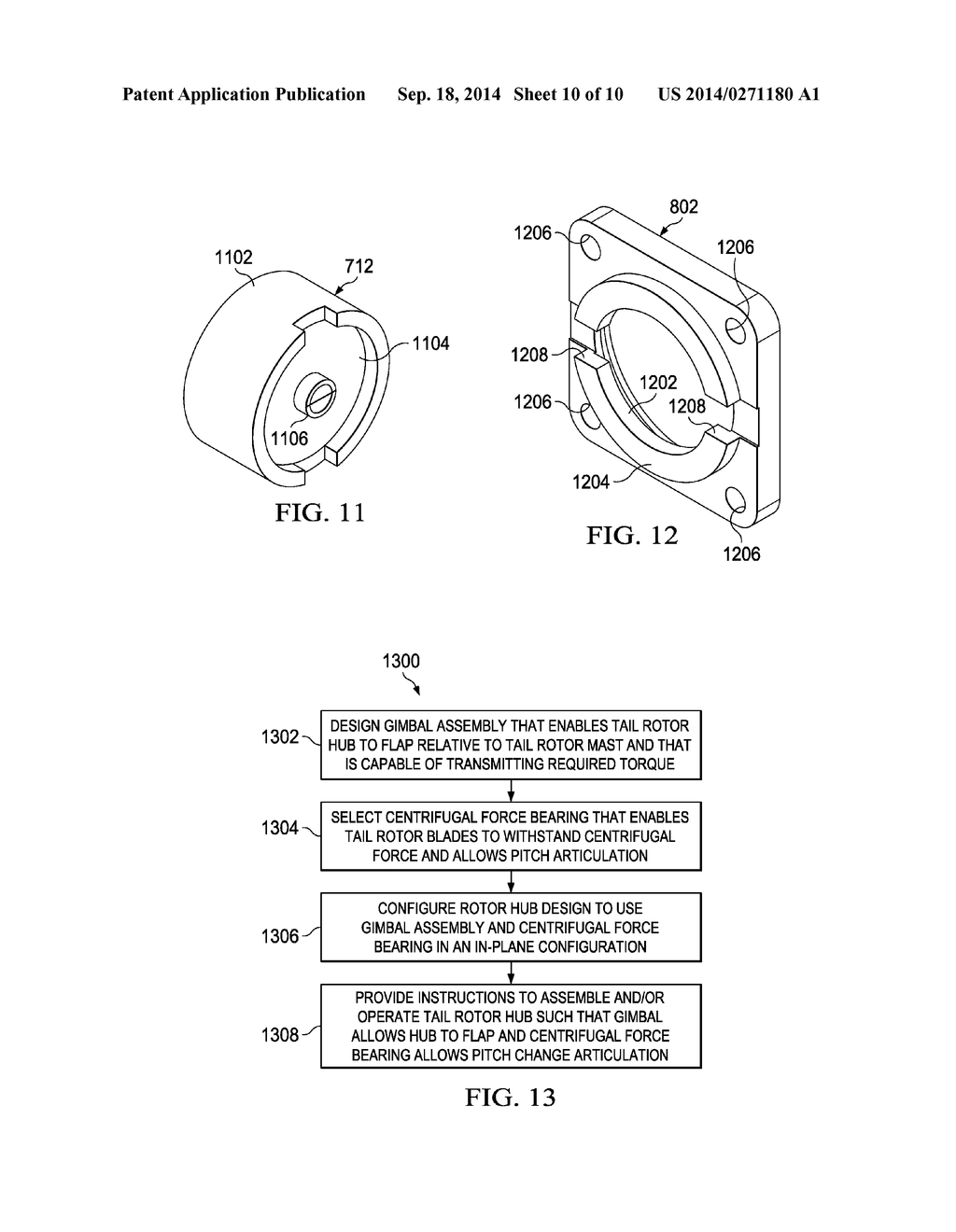 Gimbaled Tail Rotor Hub with Spherical Elastomeric Centrifugal Force     Bearing for Blade Retention and Pitch Change Articulation - diagram, schematic, and image 11