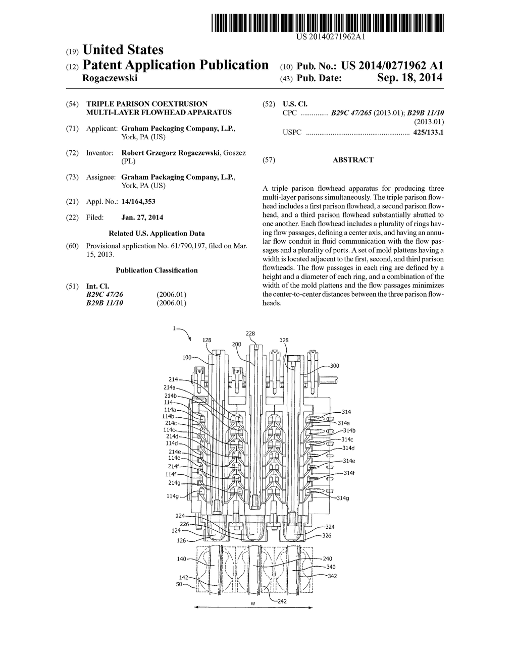 TRIPLE PARISON COEXTRUSION MULTI-LAYER FLOWHEAD APPARATUS - diagram, schematic, and image 01