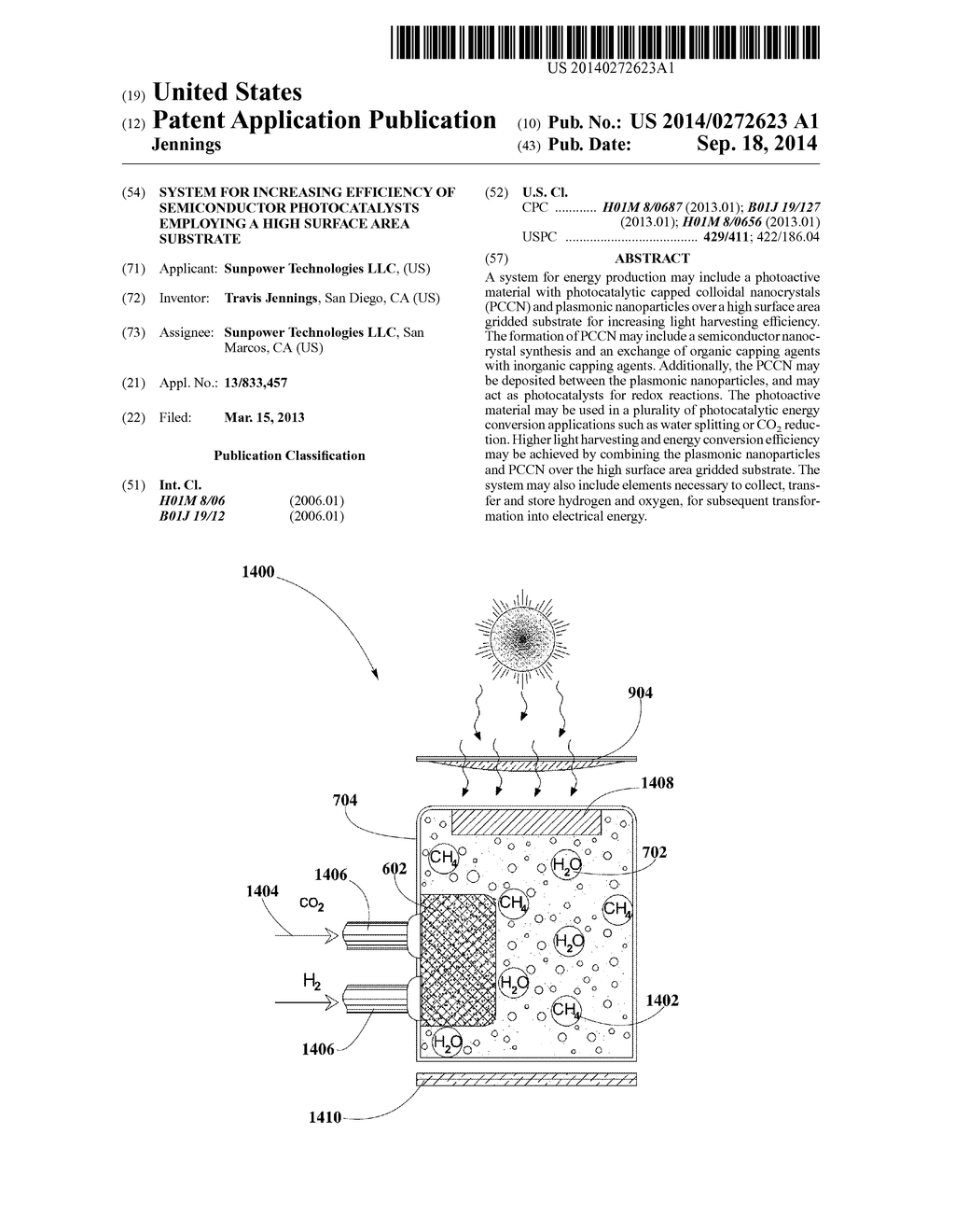 SYSTEM FOR INCREASING EFFICIENCY OF SEMICONDUCTOR PHOTOCATALYSTS EMPLOYING     A HIGH SURFACE AREA SUBSTRATE - diagram, schematic, and image 01