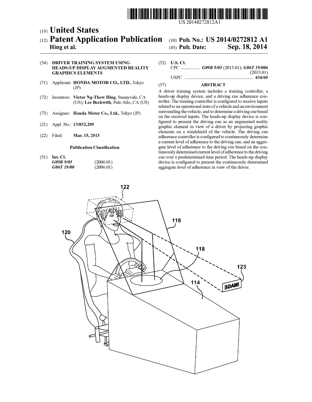 DRIVER TRAINING SYSTEM USING HEADS-UP DISPLAY AUGMENTED REALITY GRAPHICS     ELEMENTS - diagram, schematic, and image 01