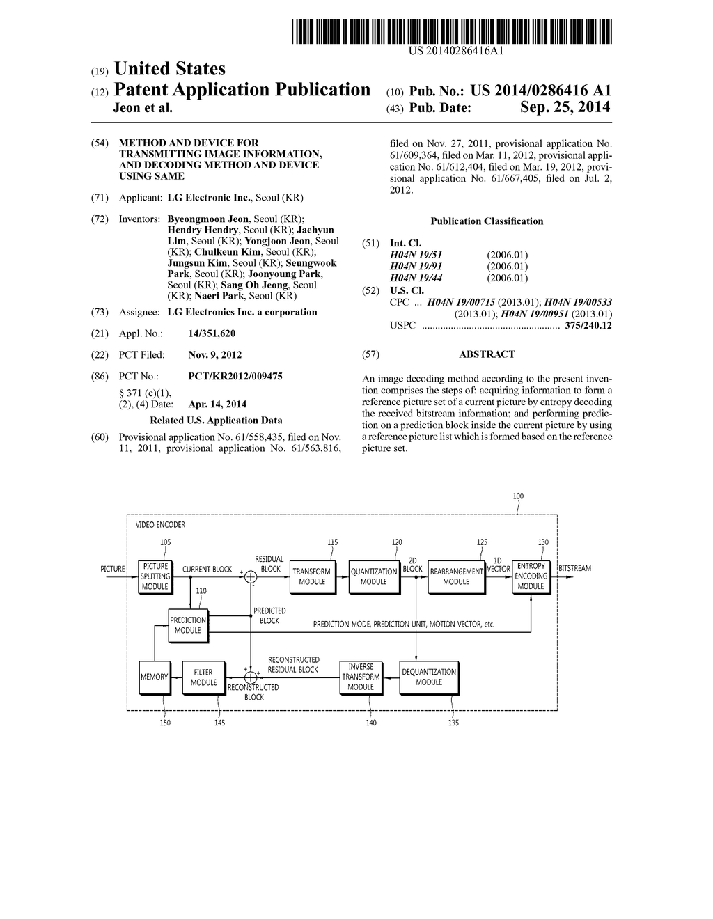 METHOD AND DEVICE FOR TRANSMITTING IMAGE INFORMATION, AND DECODING METHOD     AND DEVICE USING SAME - diagram, schematic, and image 01