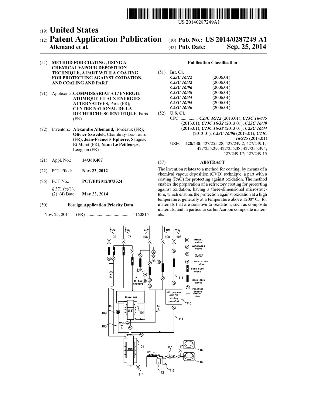 METHOD FOR COATING, USING A CHEMICAL VAPOUR DEPOSITION TECHNIQUE, A PART     WITH A COATING FOR PROTECTING AGAINST OXIDATION, AND COATING AND PART - diagram, schematic, and image 01