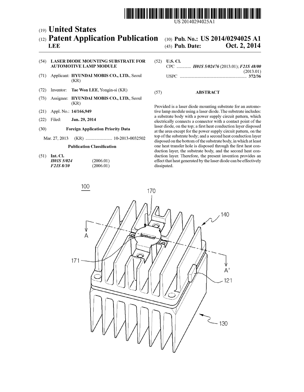 LASER DIODE MOUNTING SUBSTRATE FOR AUTOMOTIVE LAMP MODULE - diagram, schematic, and image 01