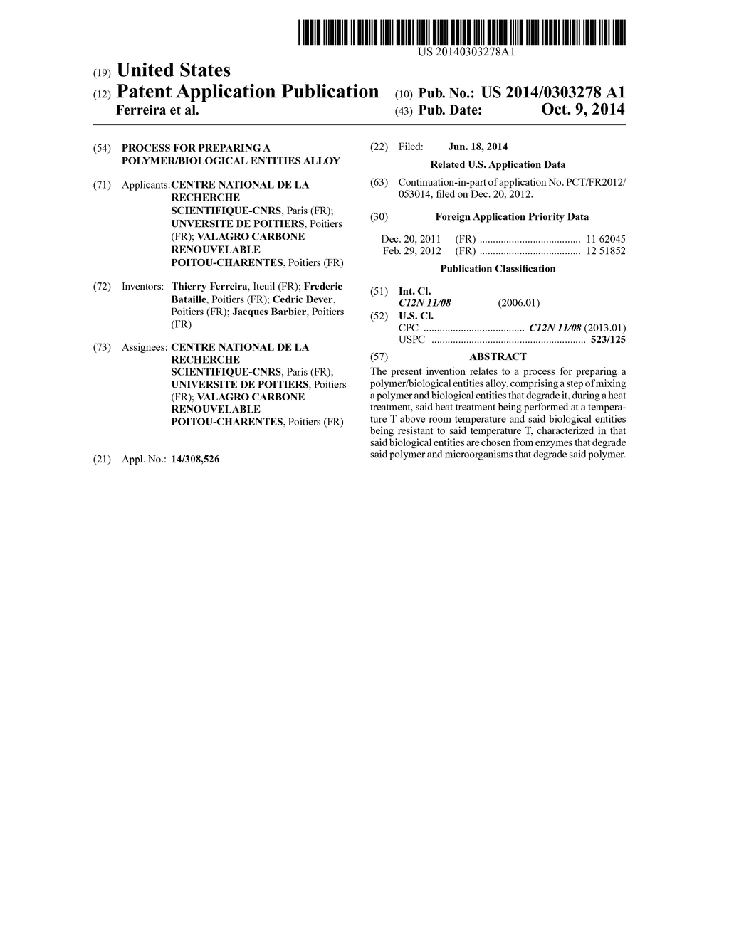 PROCESS FOR PREPARING A POLYMER/BIOLOGICAL ENTITIES ALLOY - diagram, schematic, and image 01