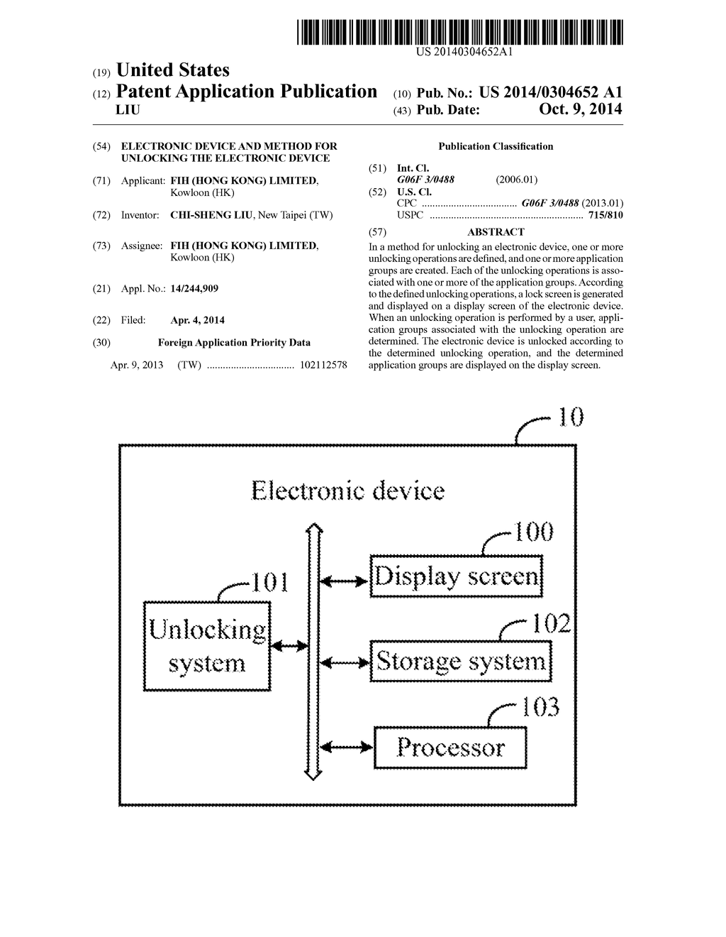 ELECTRONIC DEVICE AND METHOD FOR UNLOCKING THE ELECTRONIC DEVICE - diagram, schematic, and image 01