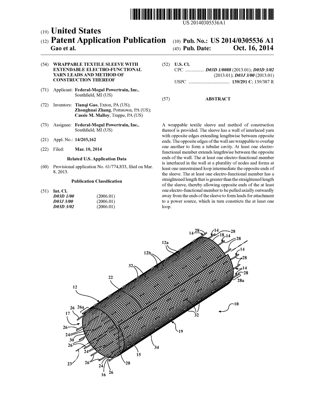 WRAPPABLE TEXTILE SLEEVE WITH EXTENDABLE ELECTRO-FUNCTIONAL YARN LEADS AND     METHOD OF CONSTRUCTION THEREOF - diagram, schematic, and image 01