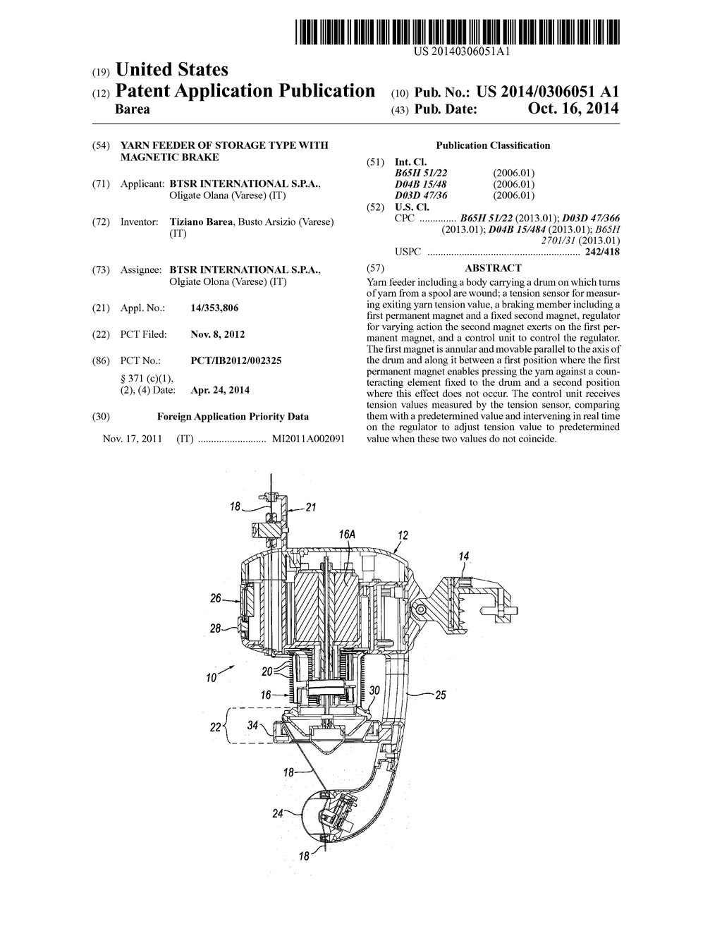 YARN FEEDER OF STORAGE TYPE WITH MAGNETIC BRAKE - diagram, schematic, and image 01