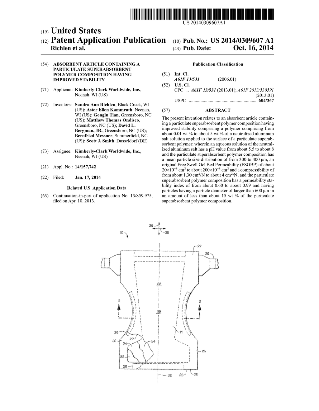 Absorbent Article Containing A Particulate Superabsorbent Polymer     Composition Having Improved Stability - diagram, schematic, and image 01