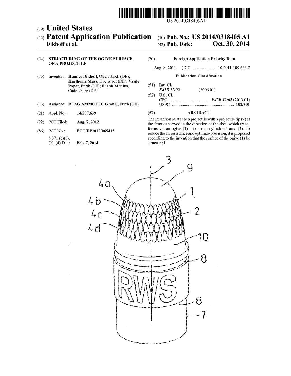 STRUCTURING OF THE OGIVE SURFACE OF A PROJECTILE - diagram, schematic, and image 01