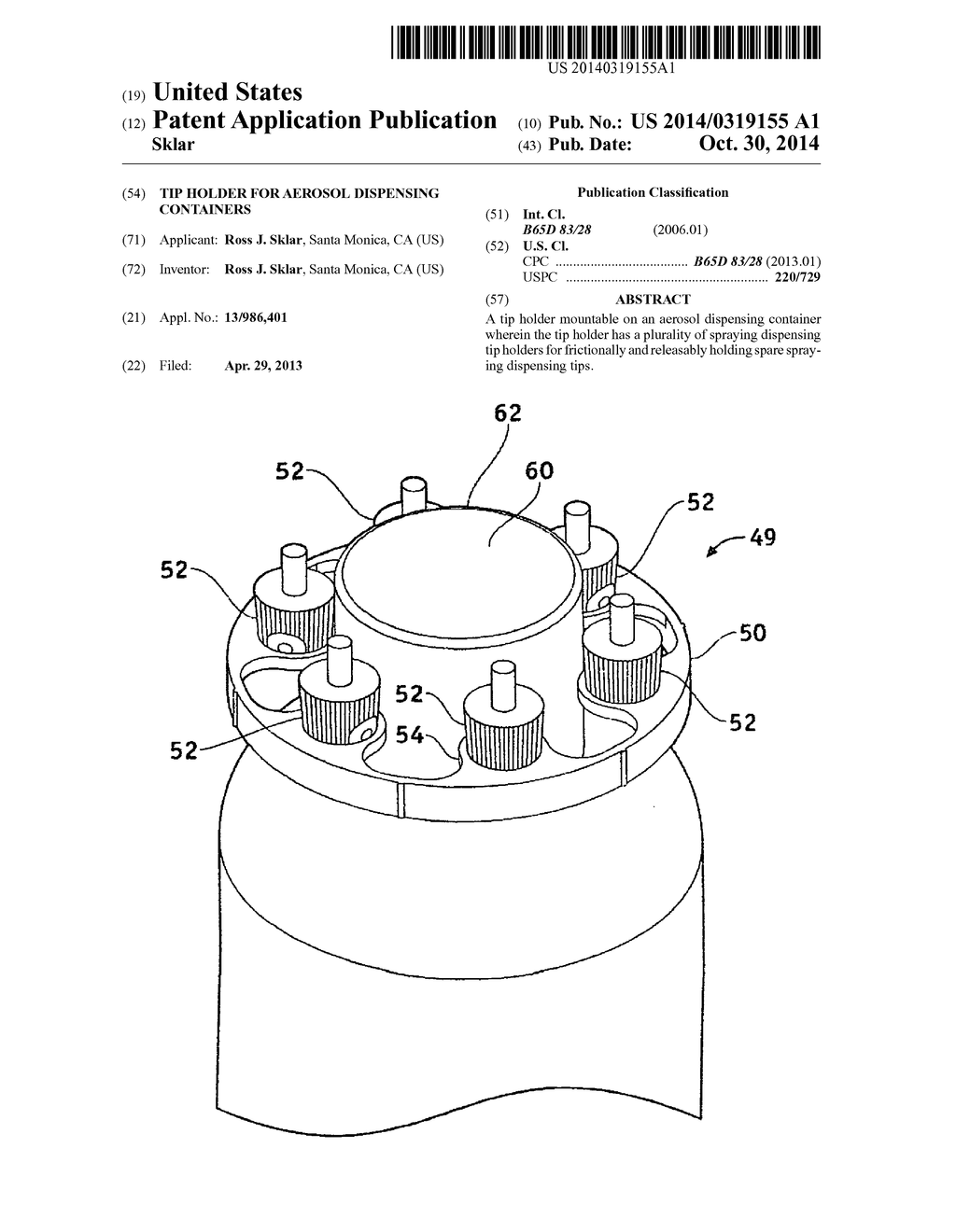 Tip holder for aerosol dispensing containers - diagram, schematic, and image 01