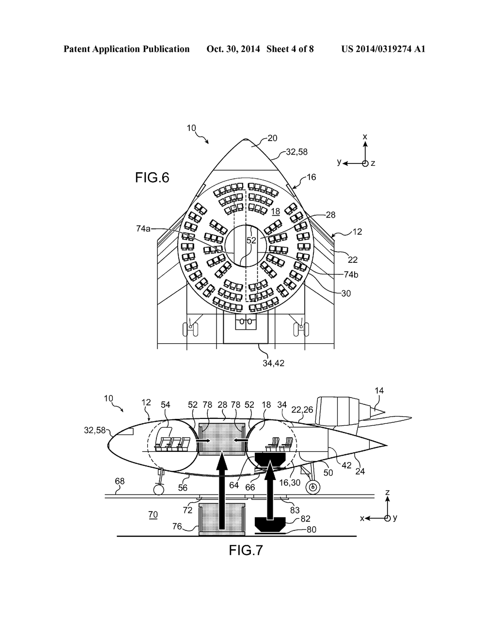 AIRCRAFT INCLUDING A PASSENGER CABIN EXTENDING AROUND A SPACE DEFINED     OUTSIDE THE CABIN AND INSIDE THE AIRCRAFT - diagram, schematic, and image 05