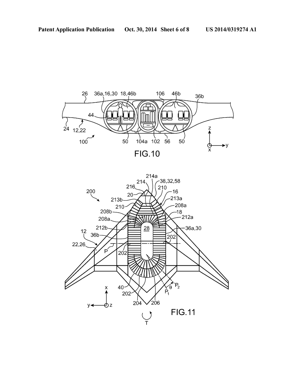 AIRCRAFT INCLUDING A PASSENGER CABIN EXTENDING AROUND A SPACE DEFINED     OUTSIDE THE CABIN AND INSIDE THE AIRCRAFT - diagram, schematic, and image 07