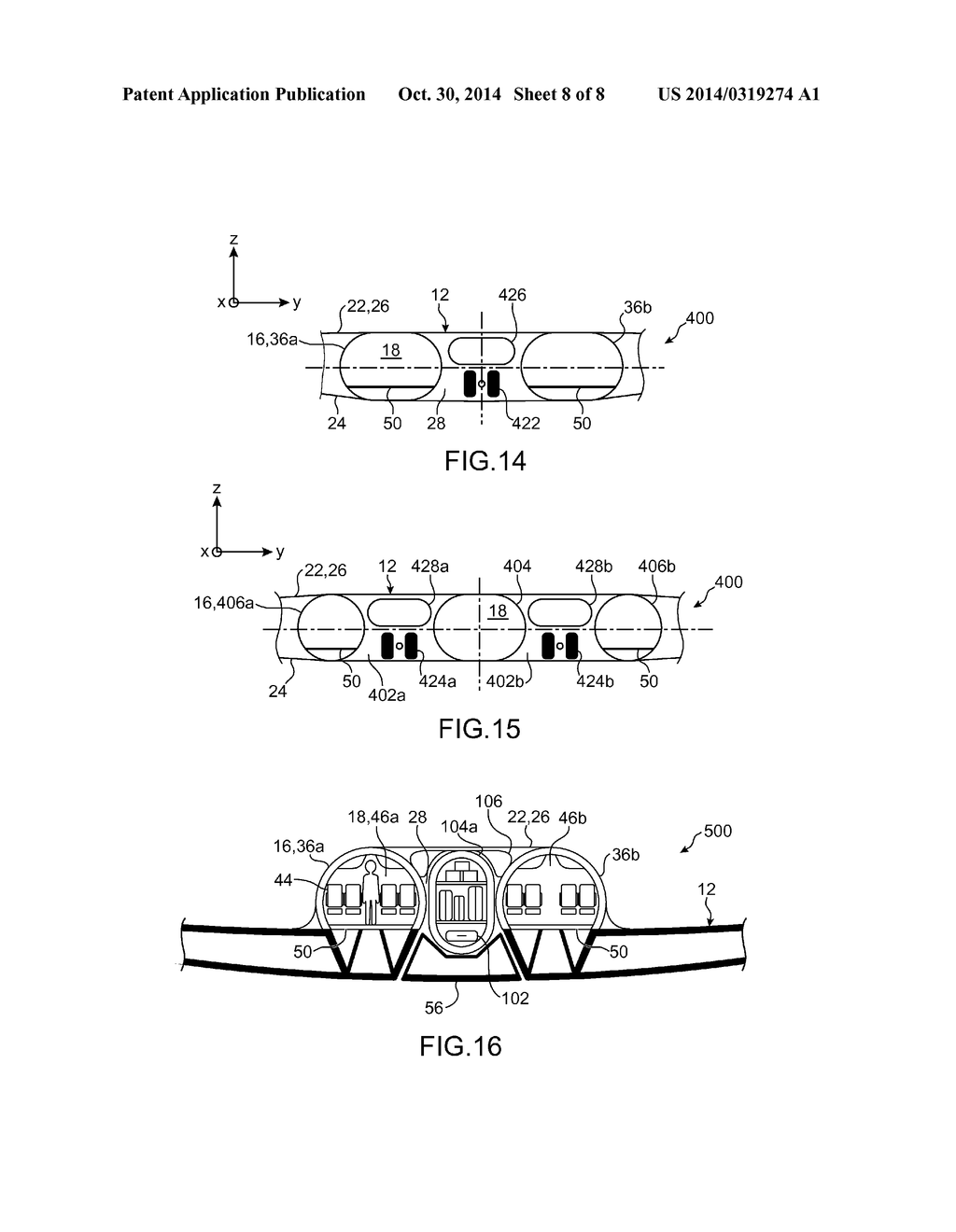 AIRCRAFT INCLUDING A PASSENGER CABIN EXTENDING AROUND A SPACE DEFINED     OUTSIDE THE CABIN AND INSIDE THE AIRCRAFT - diagram, schematic, and image 09