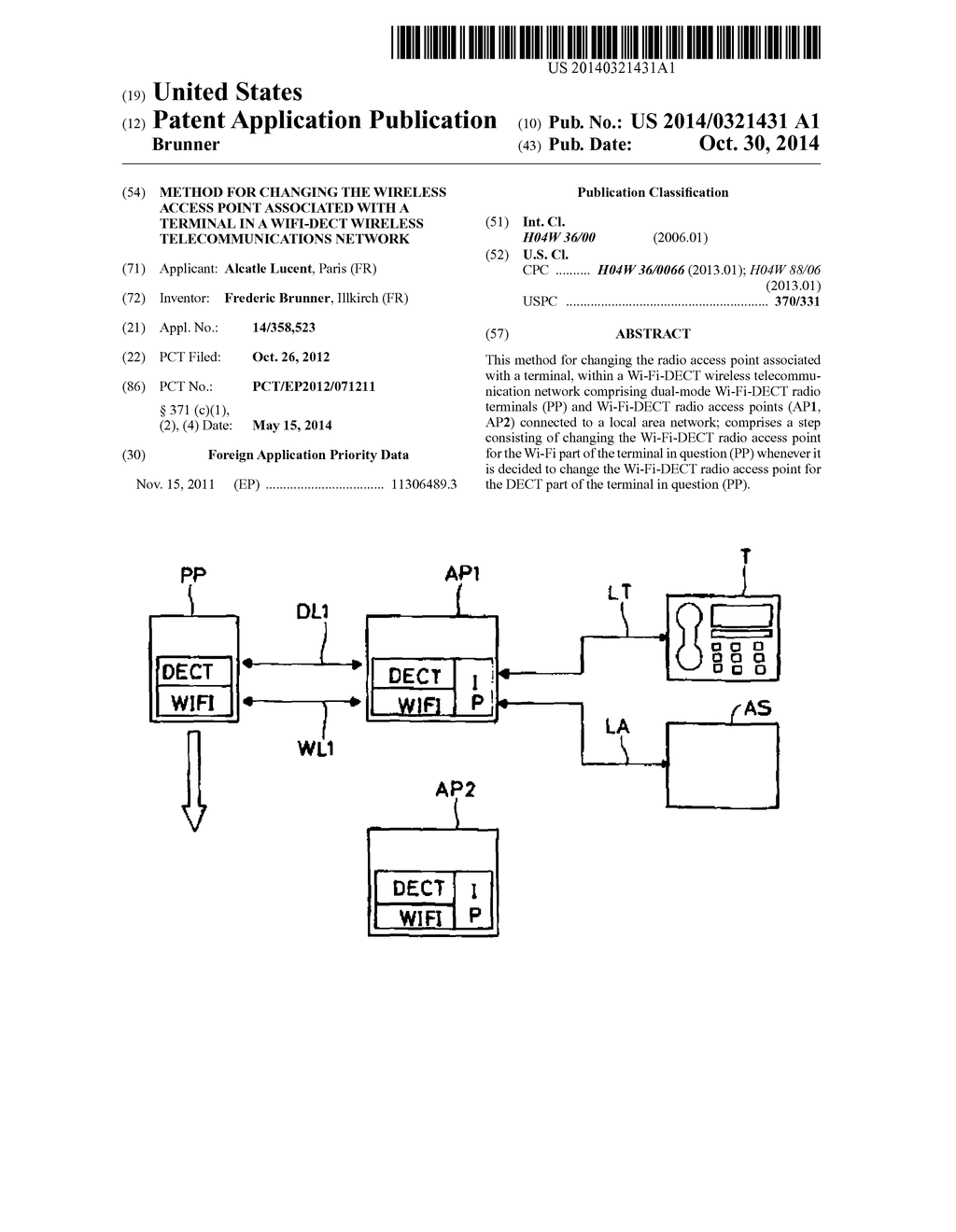 METHOD FOR CHANGING THE WIRELESS ACCESS POINT ASSOCIATED WITH A TERMINAL     IN A WIFI-DECT WIRELESS TELECOMMUNICATIONS NETWORK - diagram, schematic, and image 01