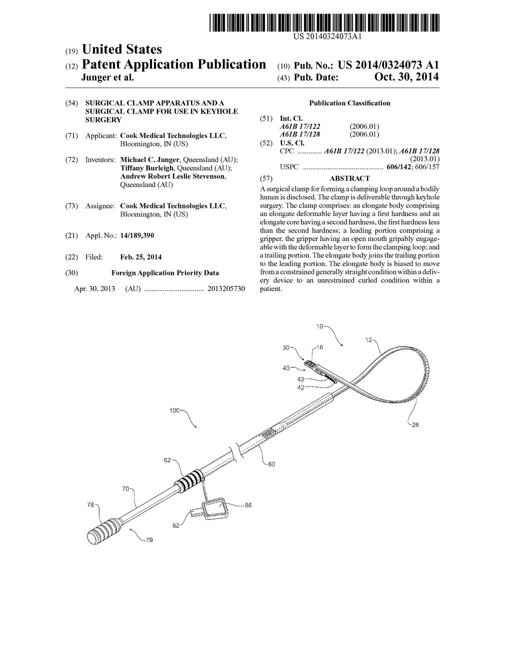 SURGICAL CLAMP APPARATUS AND A SURGICAL CLAMP FOR USE IN KEYHOLE SURGERY - diagram, schematic, and image 01