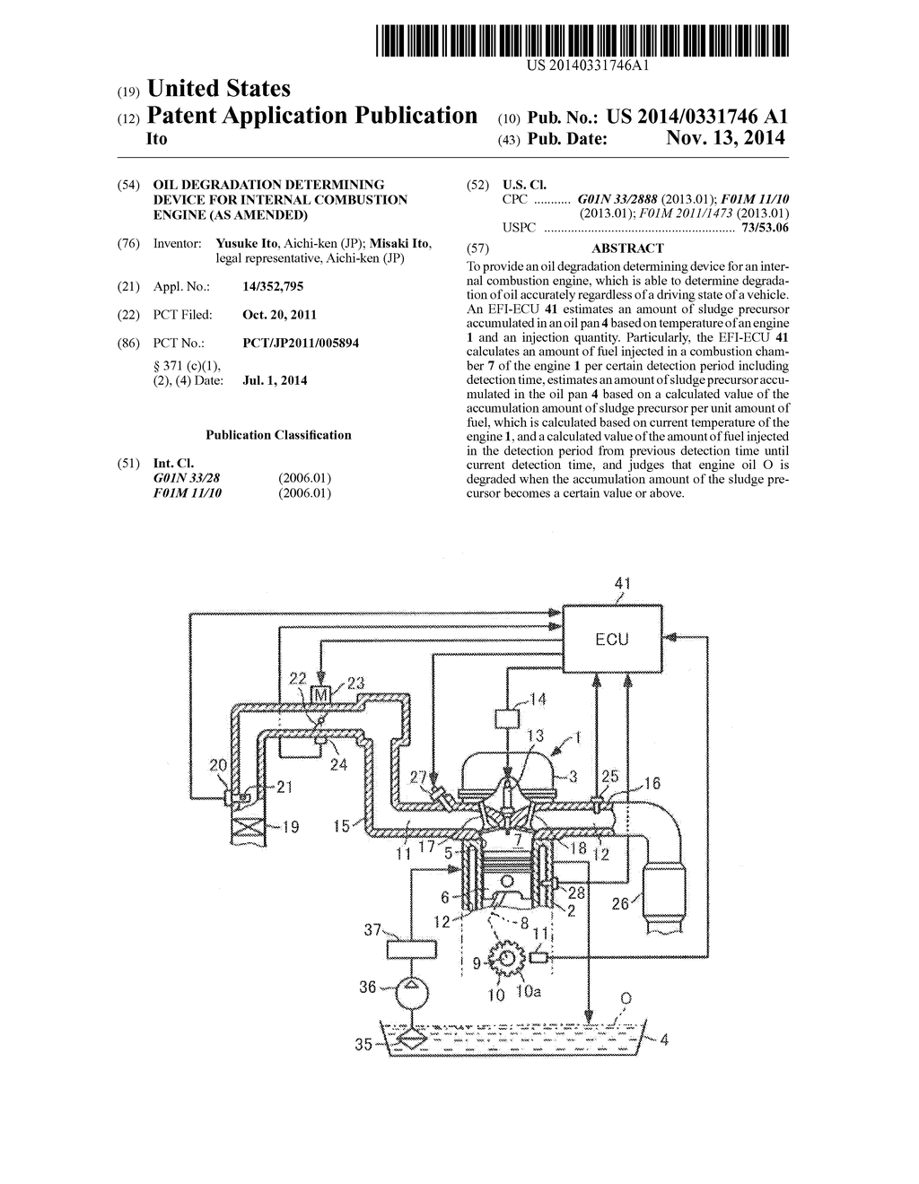 OIL DEGRADATION DETERMINING DEVICE FOR INTERNAL COMBUSTION ENGINE (AS     AMENDED) - diagram, schematic, and image 01