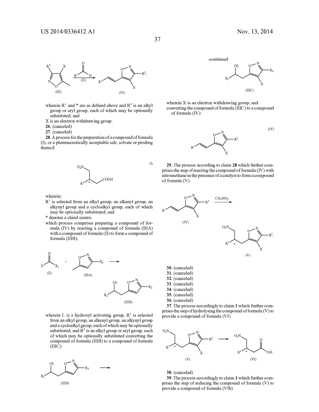 PROCESS FOR THE PREPARATION OF GAMMA AMINO ACIDS AND INTERMEDIATES USED IN     SAID PROCESS - diagram, schematic, and image 38