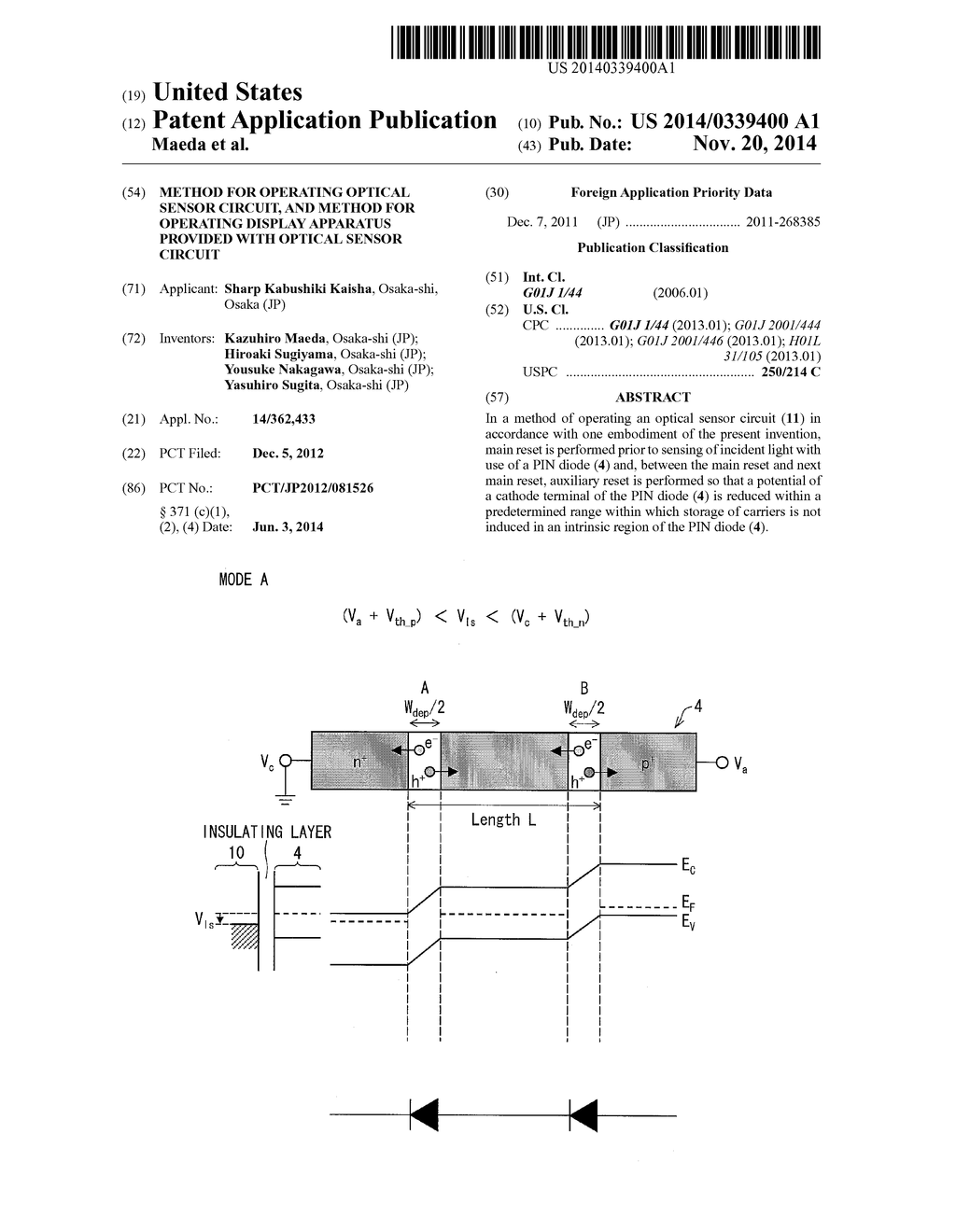 METHOD FOR OPERATING OPTICAL SENSOR CIRCUIT, AND METHOD FOR OPERATING     DISPLAY APPARATUS PROVIDED WITH OPTICAL SENSOR CIRCUIT - diagram, schematic, and image 01