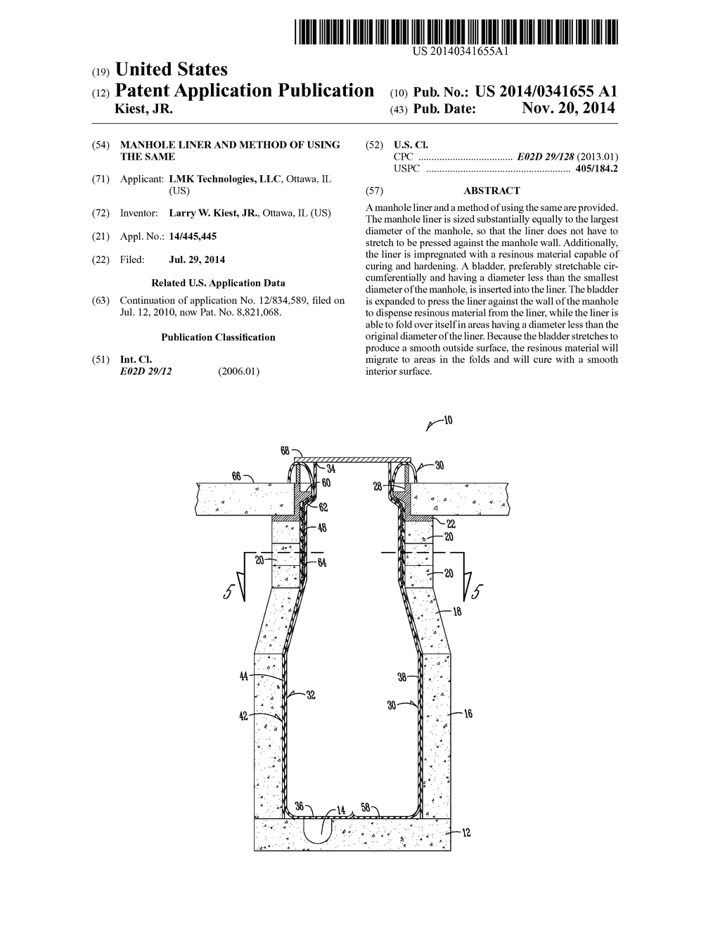 MANHOLE LINER AND METHOD OF USING THE SAME - diagram, schematic, and image 01