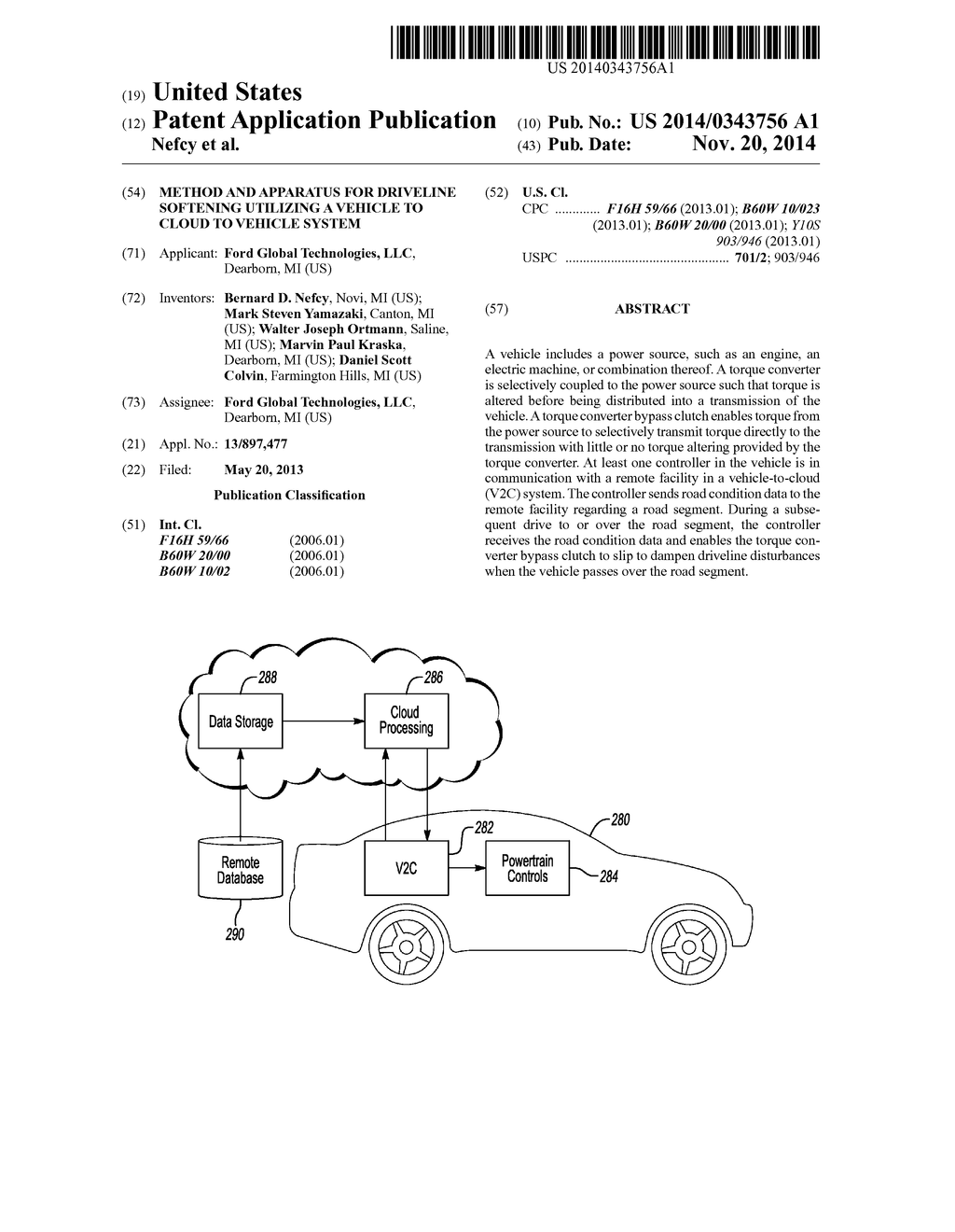 METHOD AND APPARATUS FOR DRIVELINE SOFTENING UTILIZING A VEHICLE TO CLOUD     TO VEHICLE SYSTEM - diagram, schematic, and image 01