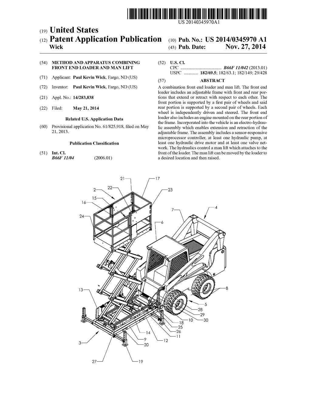 METHOD AND APPARATUS COMBINING FRONT END LOADER AND MAN LIFT - diagram, schematic, and image 01