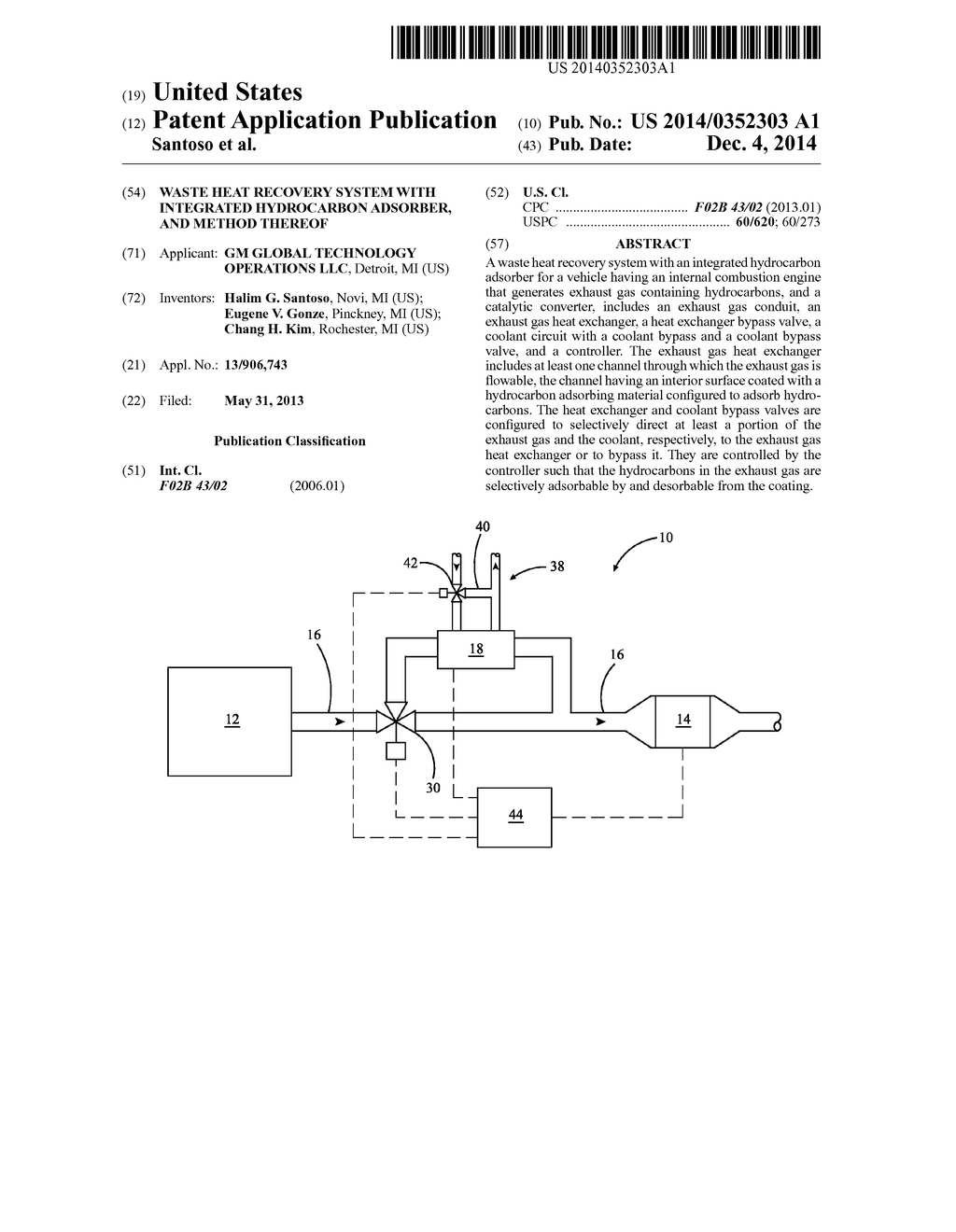 WASTE HEAT RECOVERY SYSTEM WITH INTEGRATED HYDROCARBON ADSORBER, AND     METHOD THEREOF - diagram, schematic, and image 01