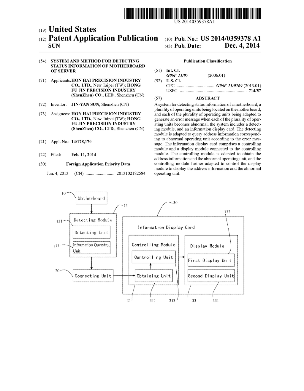 SYSTEM AND METHOD FOR DETECTING STATUS INFORMATION OF MOTHERBOARD OF     SERVER - diagram, schematic, and image 01