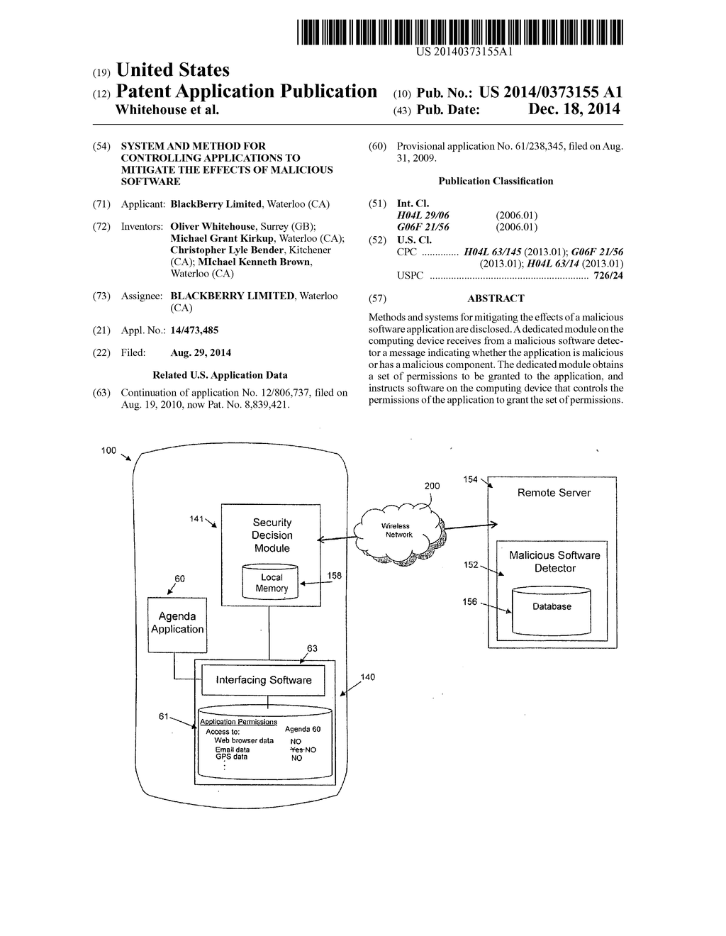 SYSTEM AND METHOD FOR CONTROLLING APPLICATIONS TO MITIGATE THE EFFECTS OF     MALICIOUS SOFTWARE - diagram, schematic, and image 01