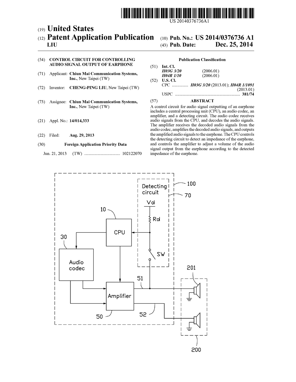 CONTROL CIRCUIT FOR CONTROLLING AUDIO SIGNAL OUTPUT OF EARPHONE - diagram, schematic, and image 01