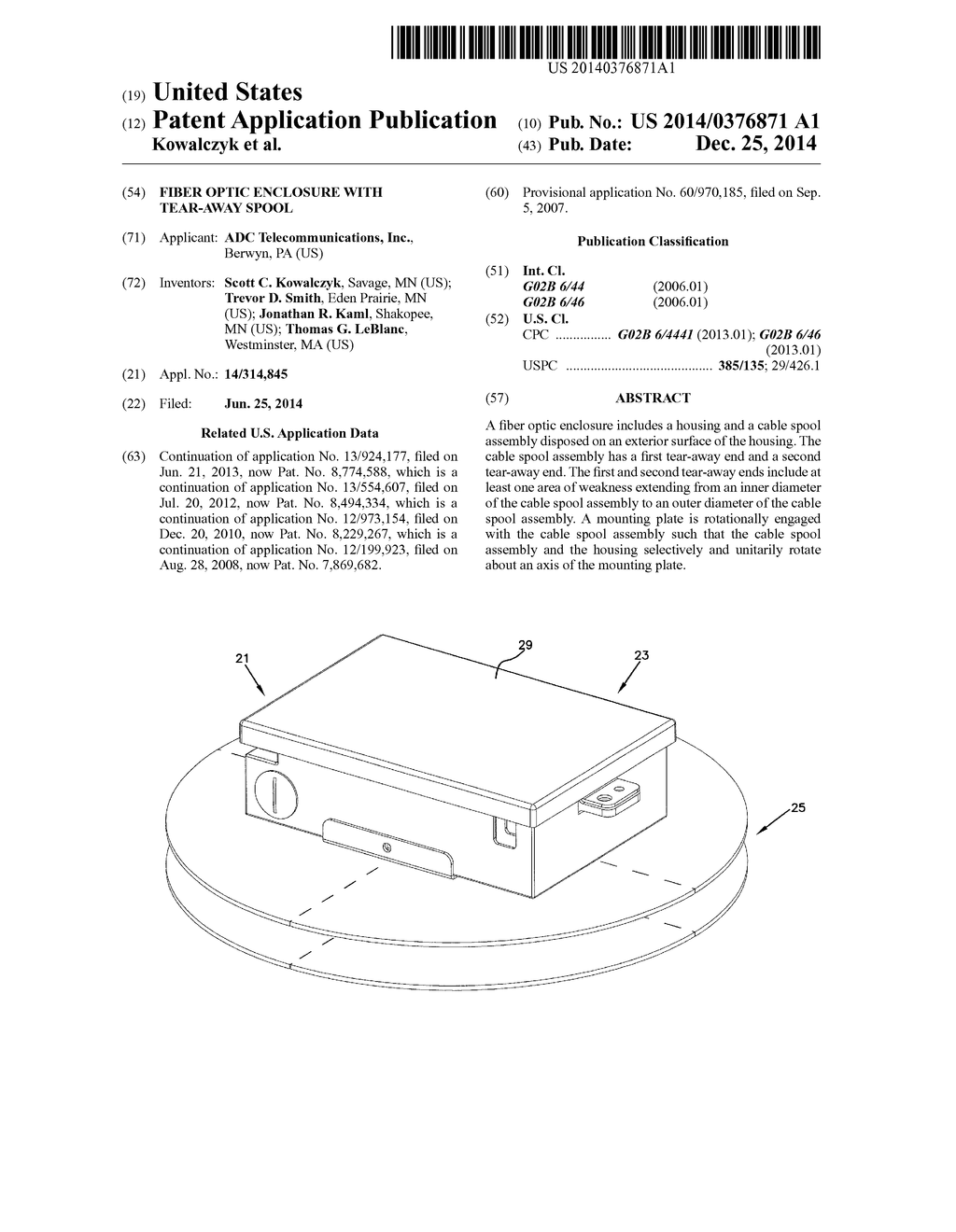 FIBER OPTIC ENCLOSURE WITH TEAR-AWAY SPOOL - diagram, schematic, and image 01