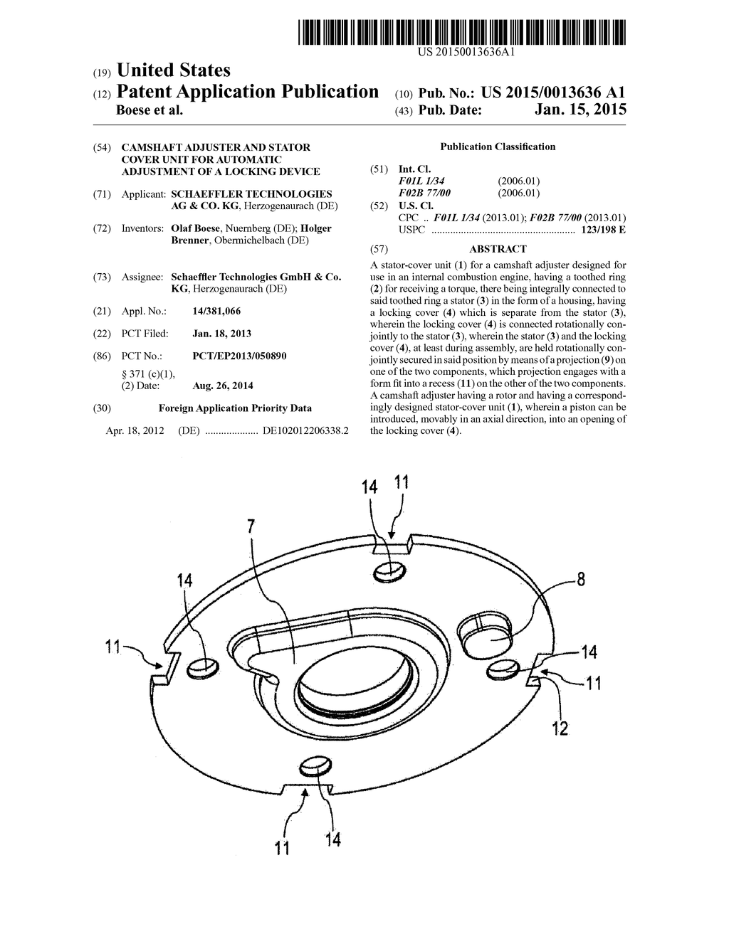 CAMSHAFT ADJUSTER AND STATOR COVER UNIT FOR AUTOMATIC ADJUSTMENT OF A     LOCKING DEVICE - diagram, schematic, and image 01