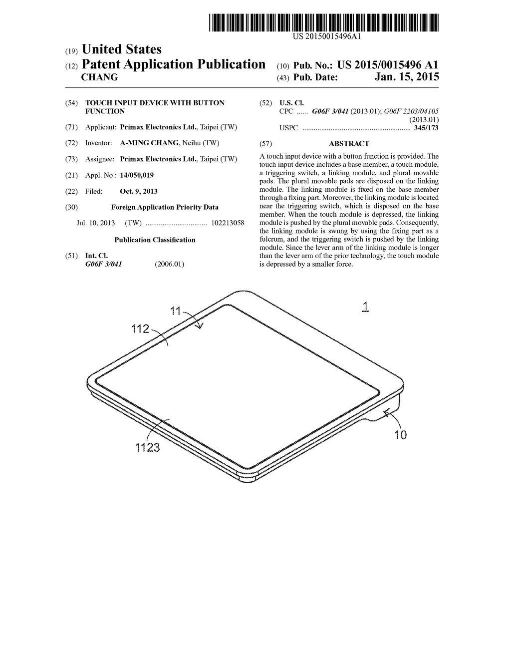 TOUCH INPUT DEVICE WITH BUTTON FUNCTION - diagram, schematic, and image 01