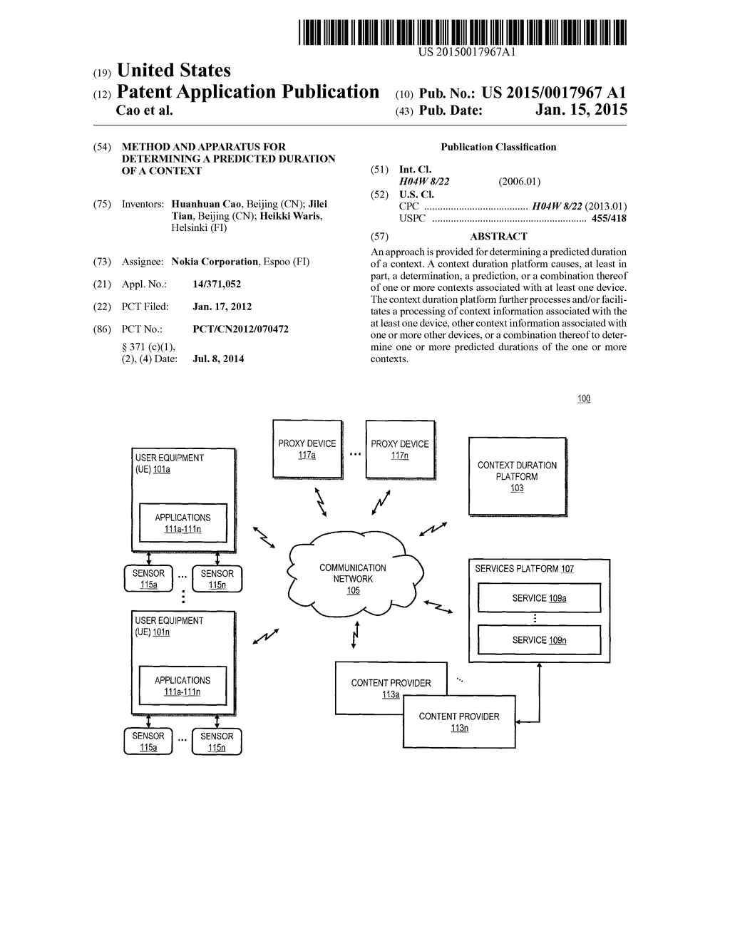 METHOD AND APPARATUS FOR DETERMINING A PREDICTED DURATION OF A CONTEXT - diagram, schematic, and image 01