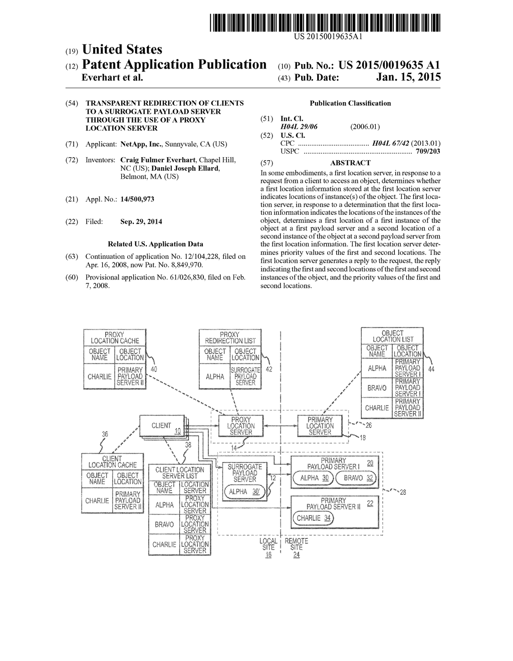 TRANSPARENT REDIRECTION OF CLIENTS TO A SURROGATE PAYLOAD SERVER THROUGH     THE USE OF A PROXY LOCATION SERVER - diagram, schematic, and image 01