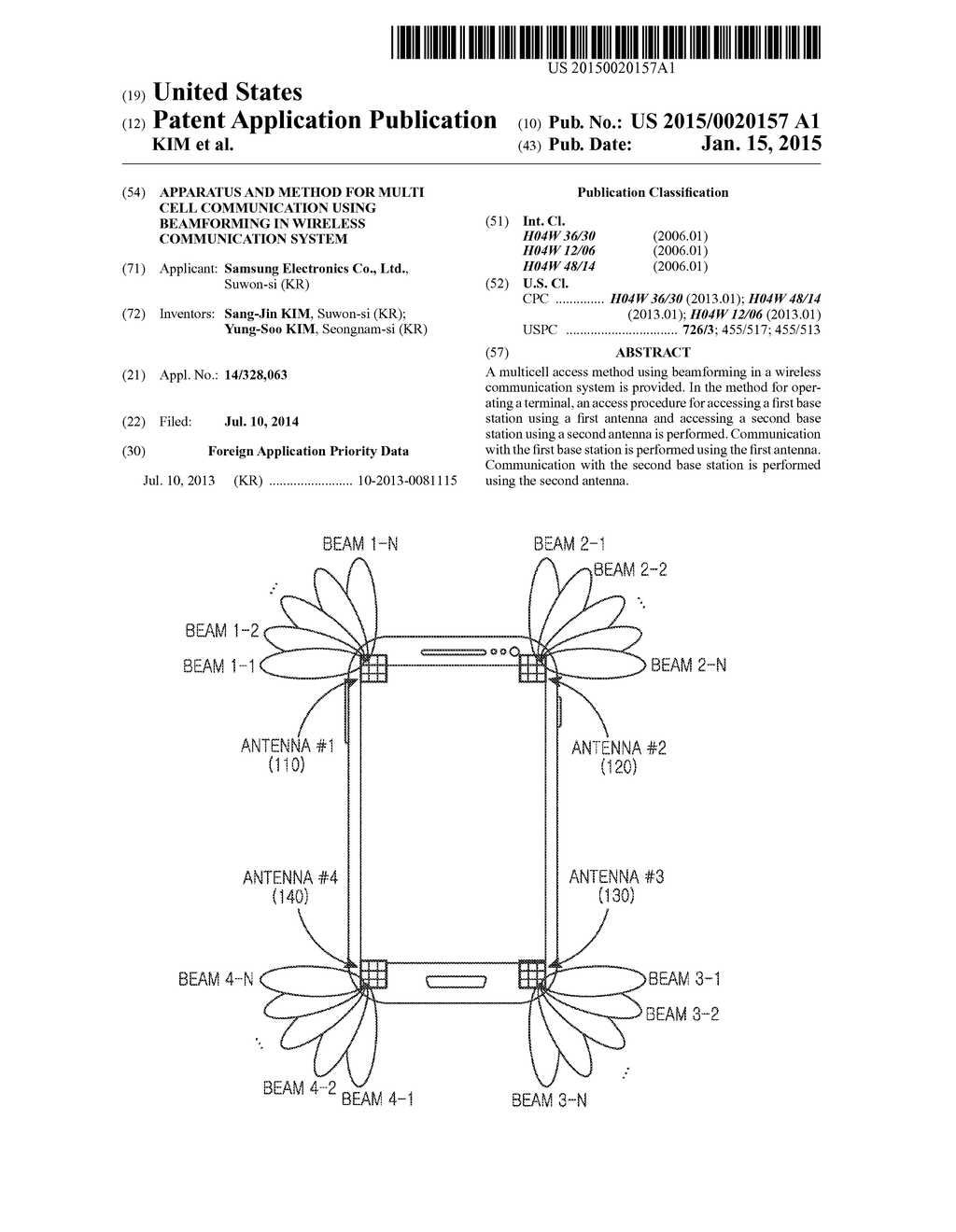 APPARATUS AND METHOD FOR MULTI CELL COMMUNICATION USING BEAMFORMING IN     WIRELESS COMMUNICATION SYSTEM - diagram, schematic, and image 01