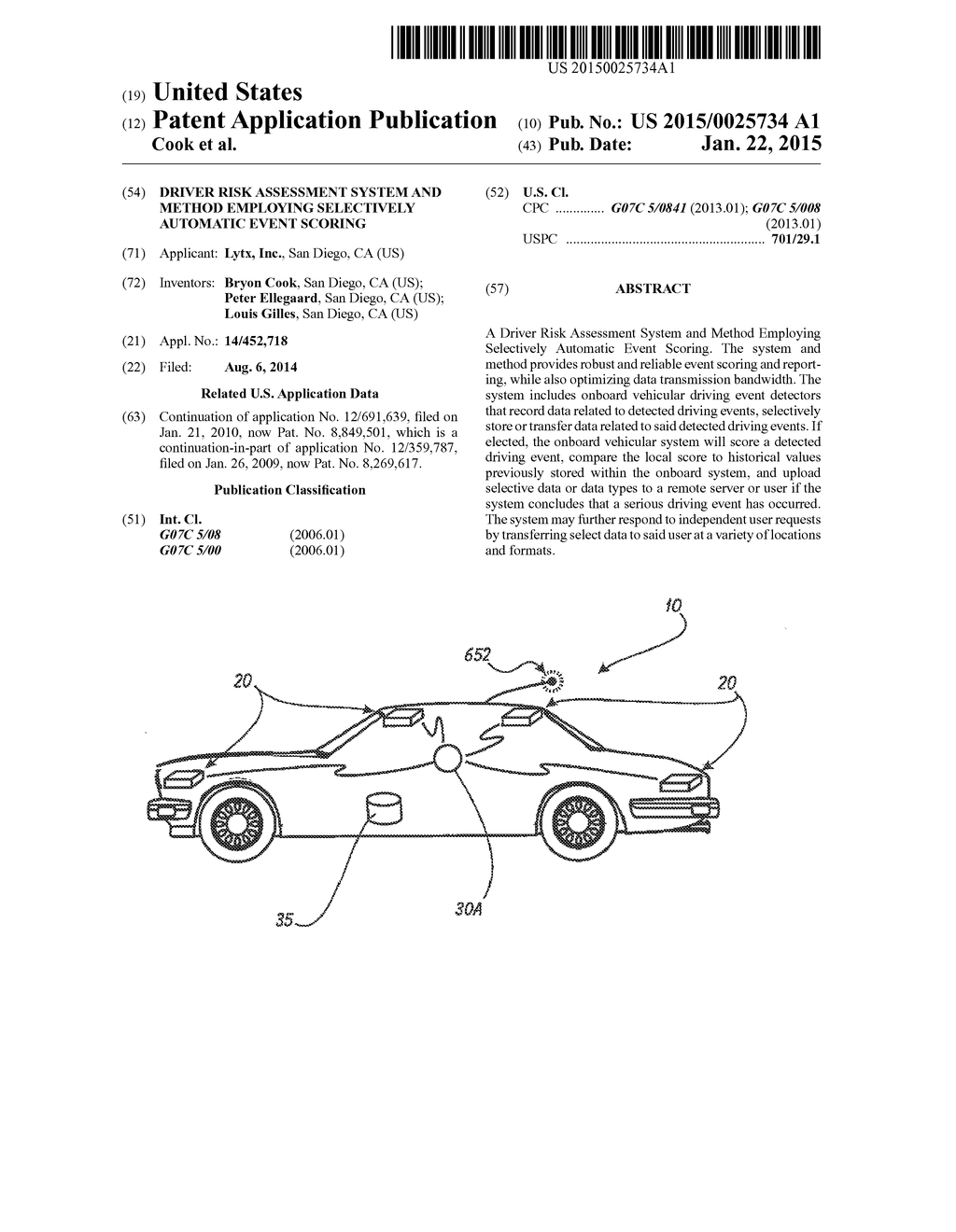 DRIVER RISK ASSESSMENT SYSTEM AND METHOD EMPLOYING SELECTIVELY AUTOMATIC     EVENT SCORING - diagram, schematic, and image 01