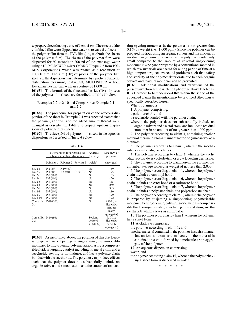 POLYMER, CLATHRATE USING THE POLYMER, AND AQUEOUS DISPERSION OF SHEET OF     THE POLYMER - diagram, schematic, and image 18