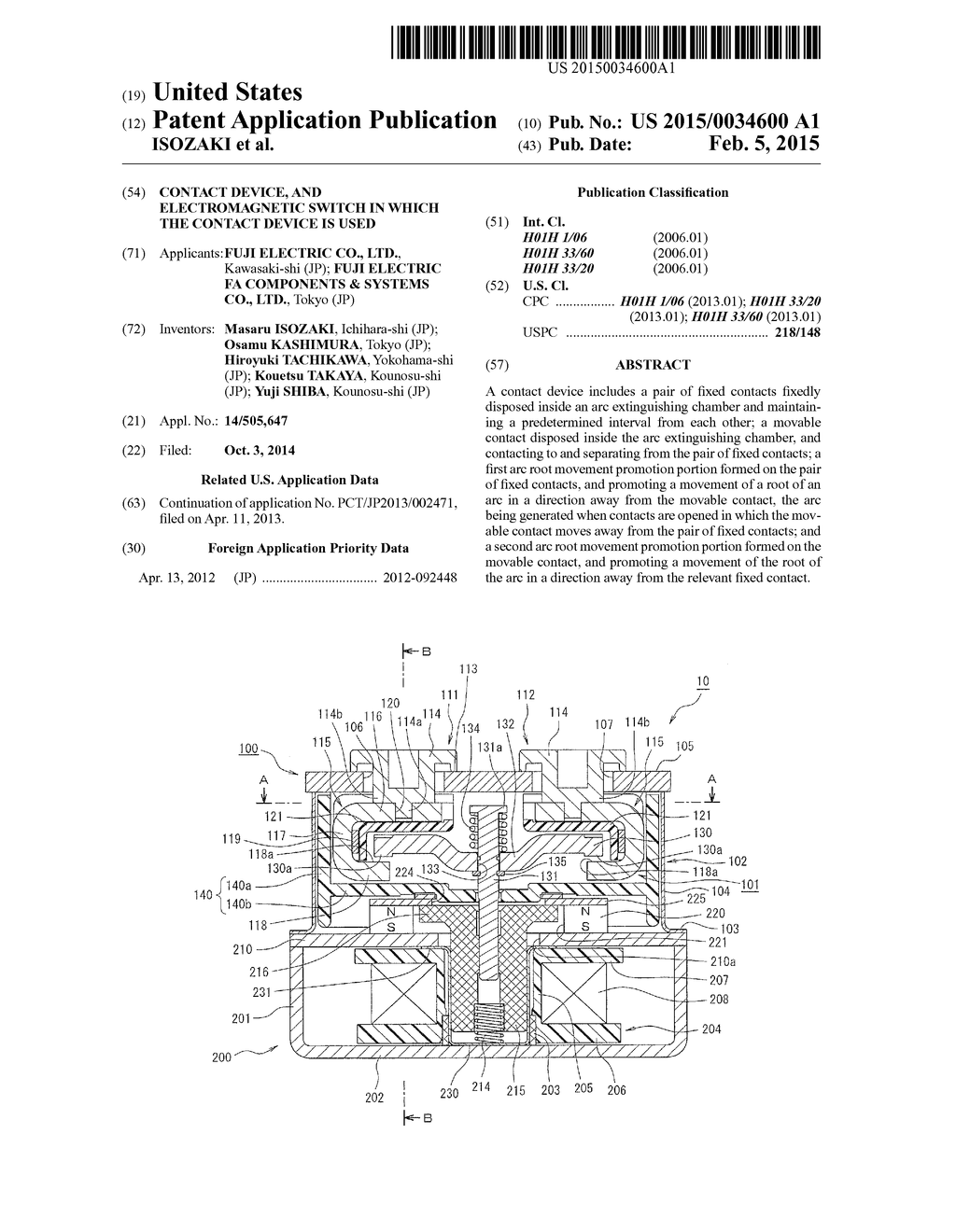 CONTACT DEVICE, AND ELECTROMAGNETIC SWITCH IN WHICH THE CONTACT DEVICE IS     USED - diagram, schematic, and image 01