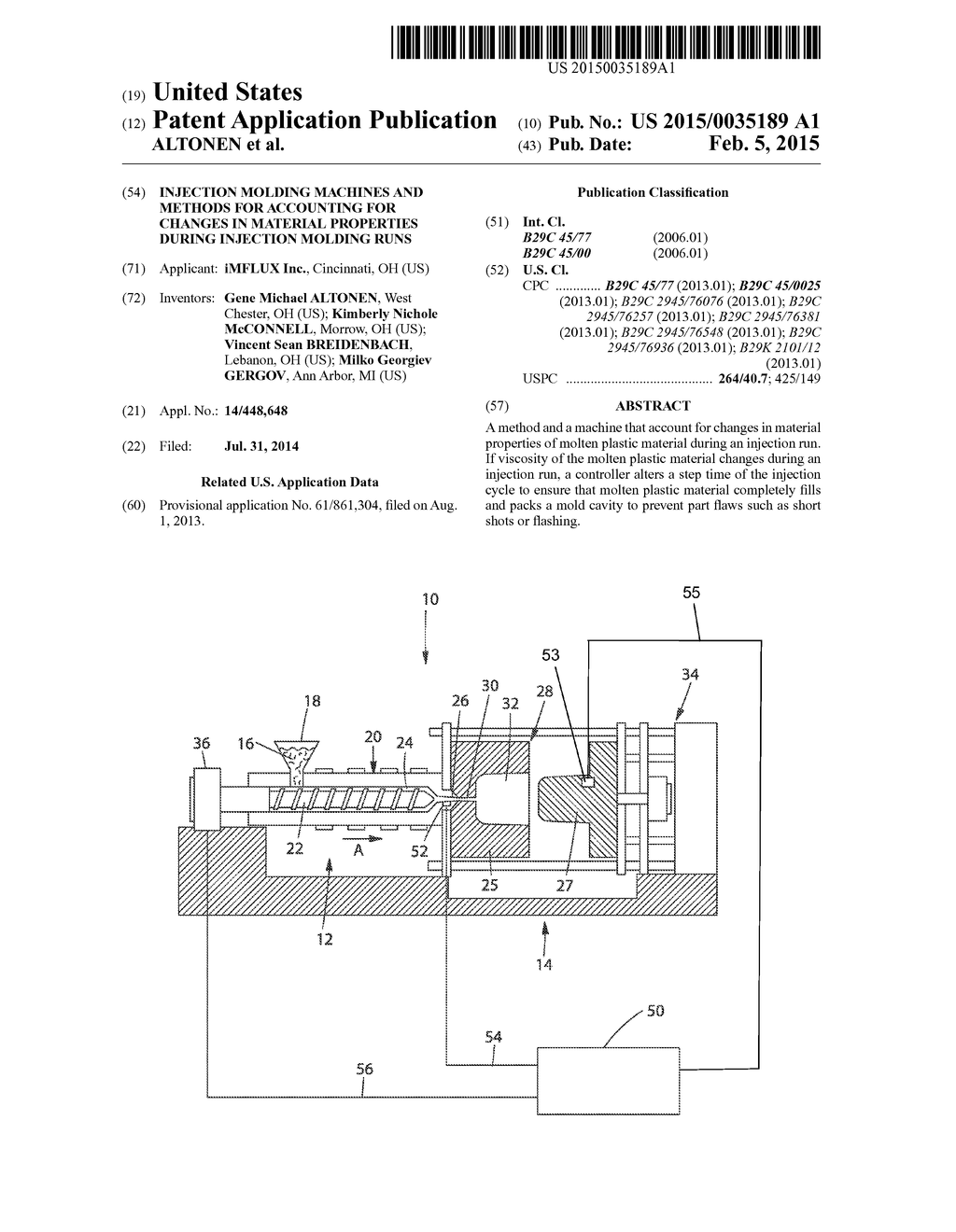 Injection Molding Machines and Methods for Accounting for Changes in     Material Properties During Injection Molding Runs - diagram, schematic, and image 01