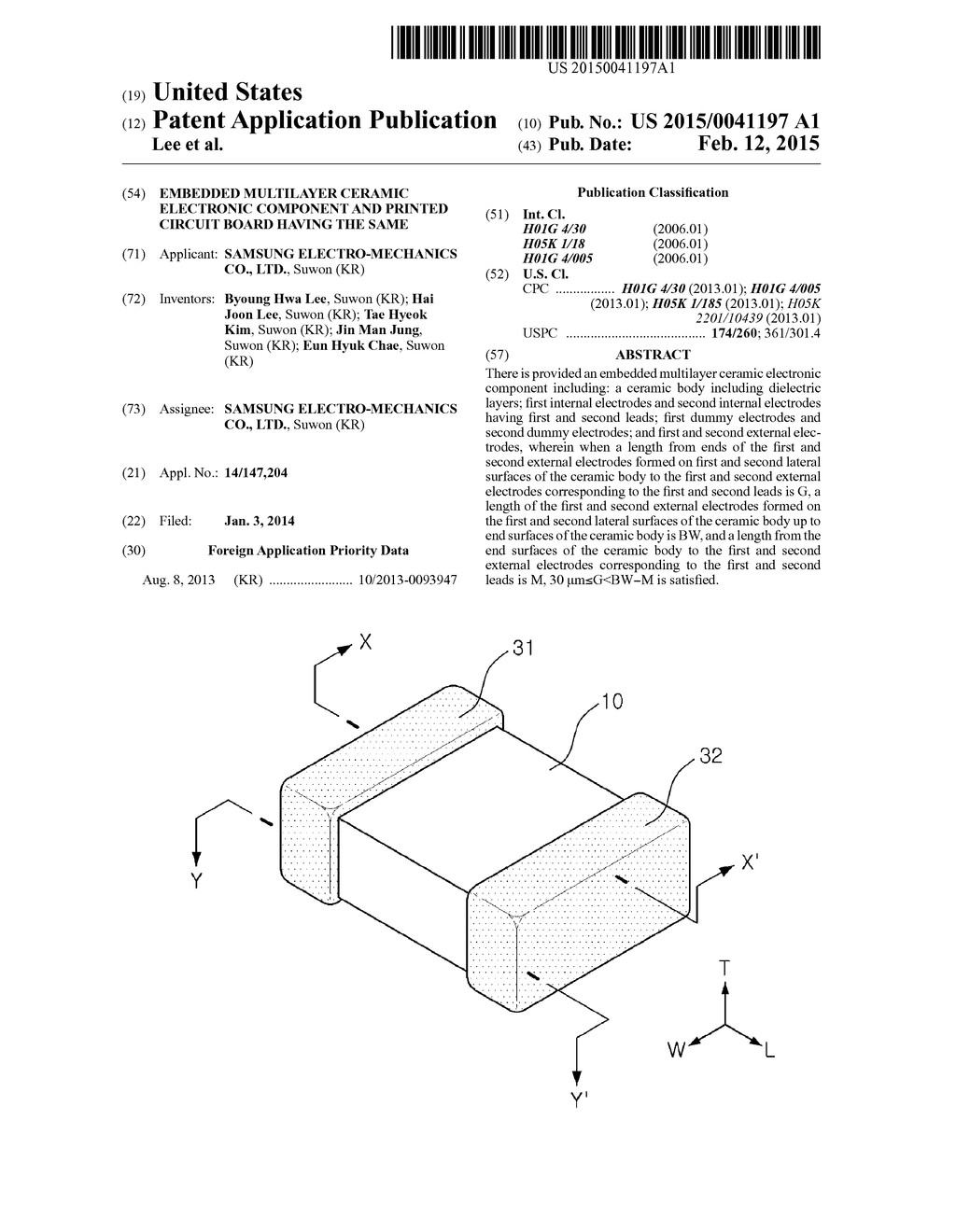 EMBEDDED MULTILAYER CERAMIC ELECTRONIC COMPONENT AND PRINTED CIRCUIT BOARD     HAVING THE SAME - diagram, schematic, and image 01