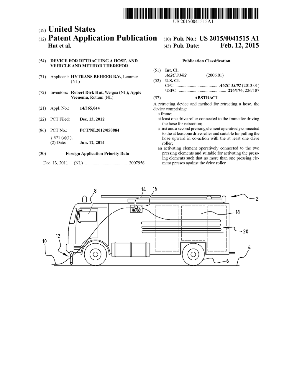 DEVICE FOR RETRACTING A HOSE, AND VEHICLE AND METHOD THEREFOR - diagram, schematic, and image 01