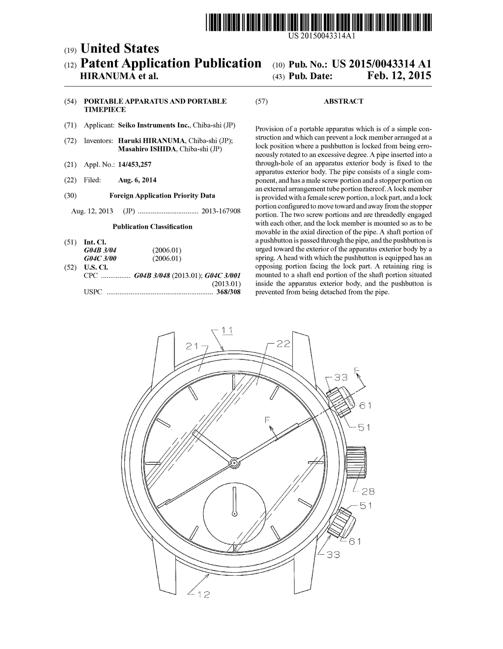 PORTABLE APPARATUS AND PORTABLE TIMEPIECE - diagram, schematic, and image 01