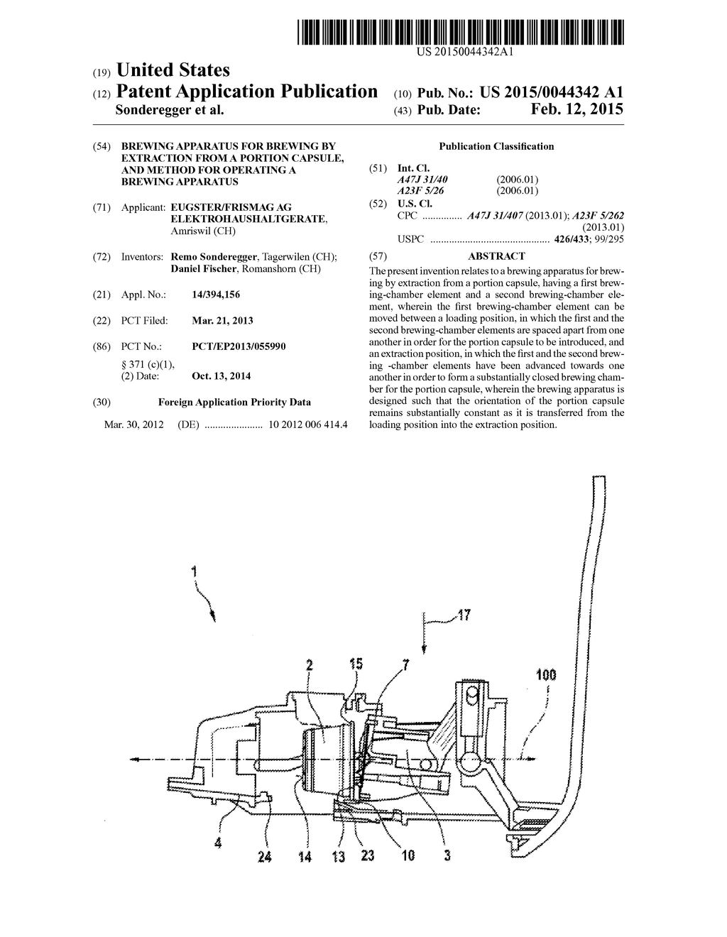 BREWING APPARATUS FOR BREWING BY EXTRACTION FROM A PORTION CAPSULE, AND     METHOD FOR OPERATING A BREWING APPARATUS - diagram, schematic, and image 01