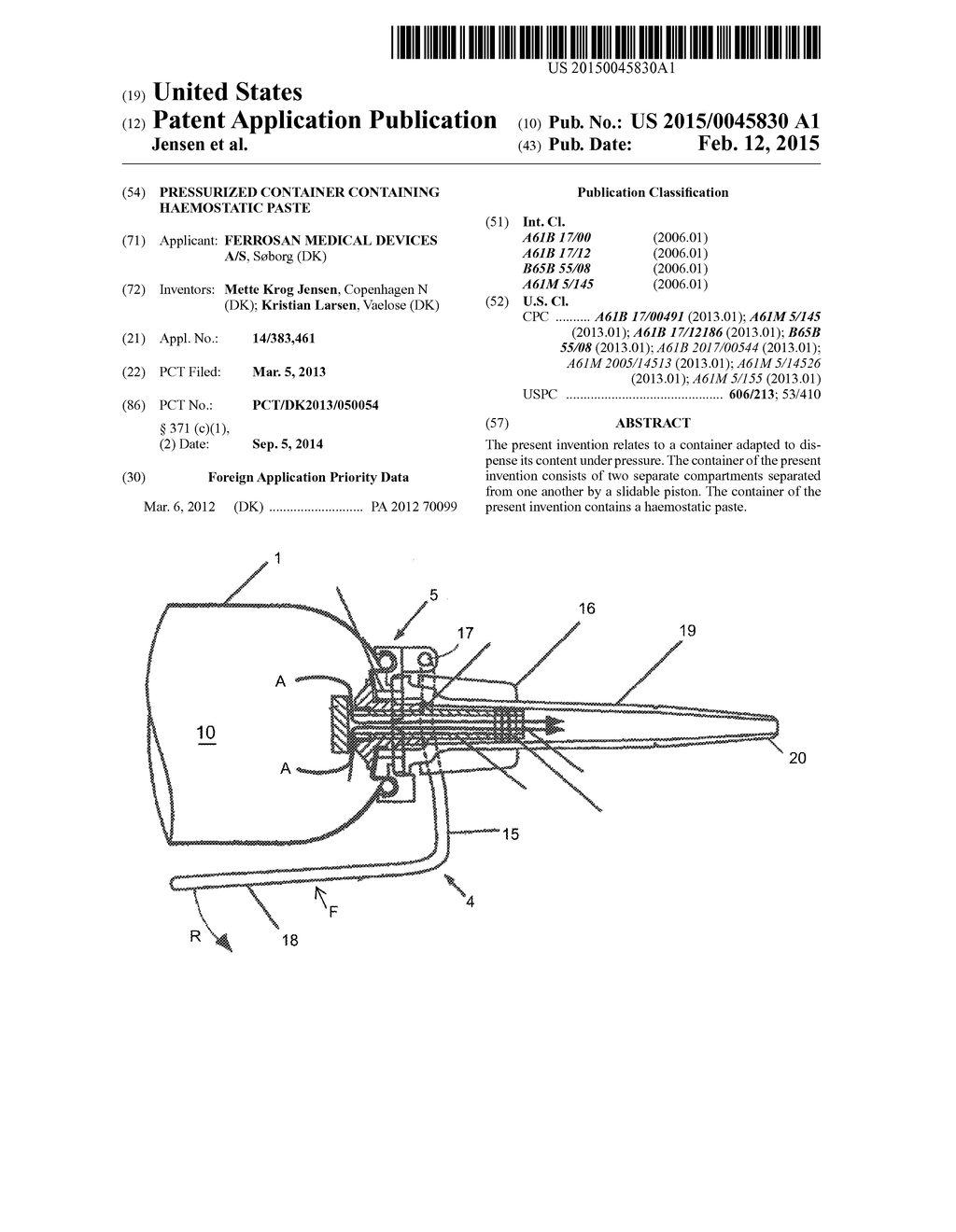 Pressurized Container Containing Haemostatic Paste - diagram, schematic, and image 01