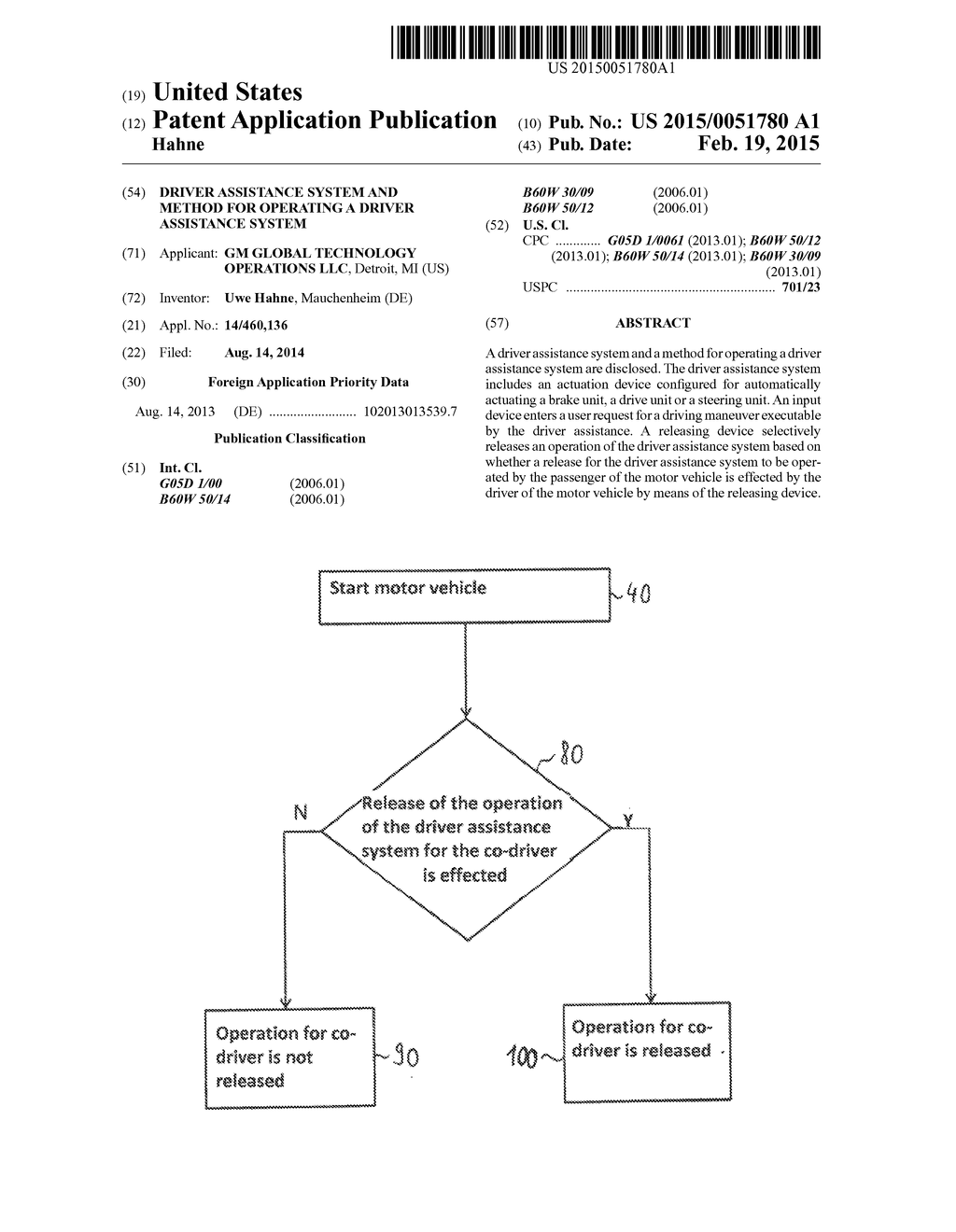 DRIVER ASSISTANCE SYSTEM AND METHOD FOR OPERATING A DRIVER ASSISTANCE     SYSTEM - diagram, schematic, and image 01