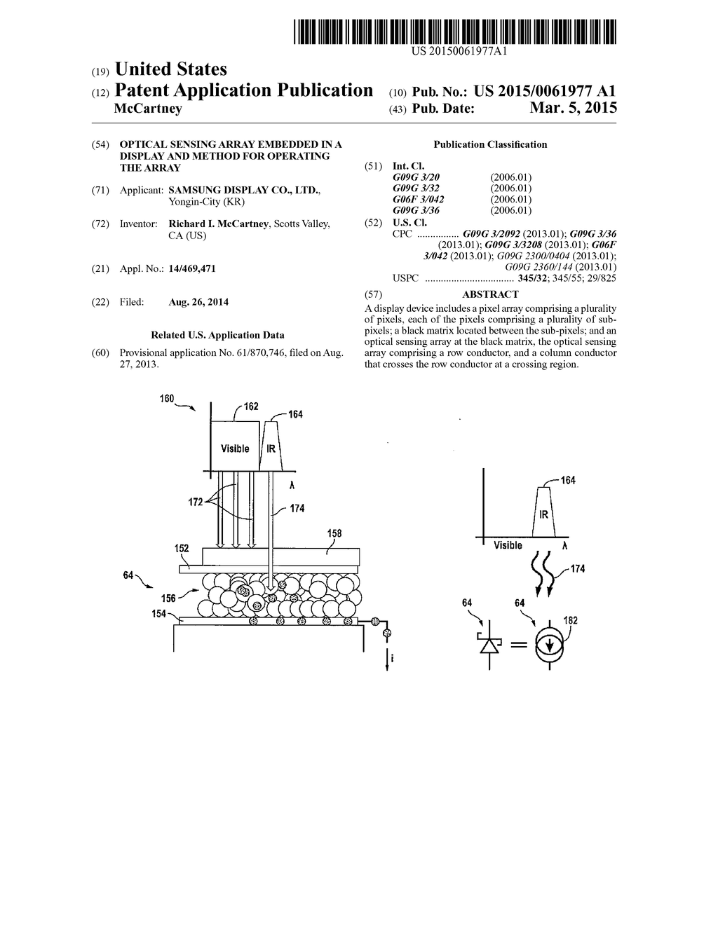 OPTICAL SENSING ARRAY EMBEDDED IN A DISPLAY AND METHOD FOR OPERATING THE     ARRAY - diagram, schematic, and image 01